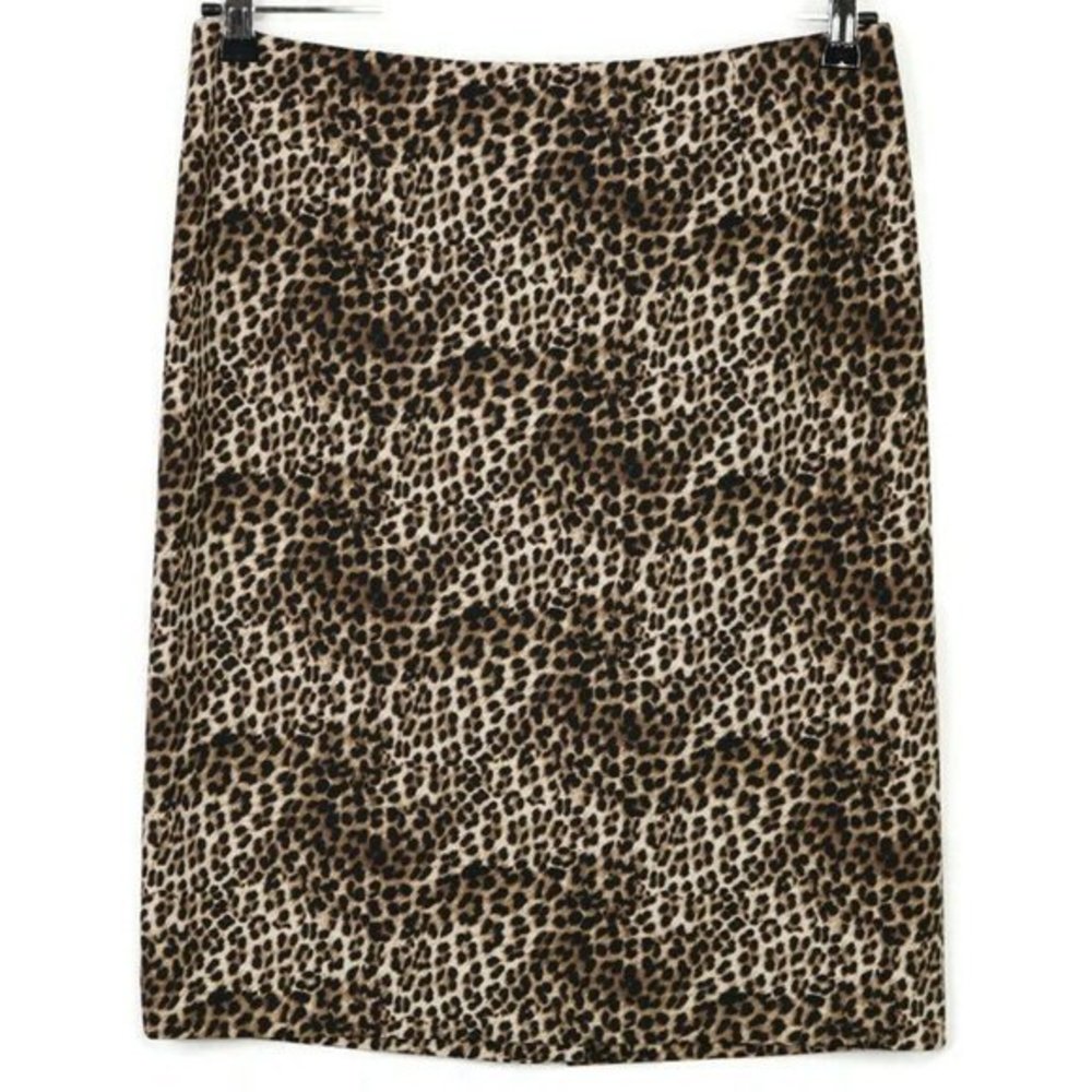Alfani Pencil‎ Skirt Leopard Animal Print Brown Black Stretch 10